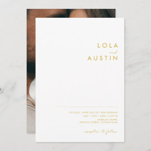 Modern Minimalist Gold Font Casual Photo Wedding Invitation