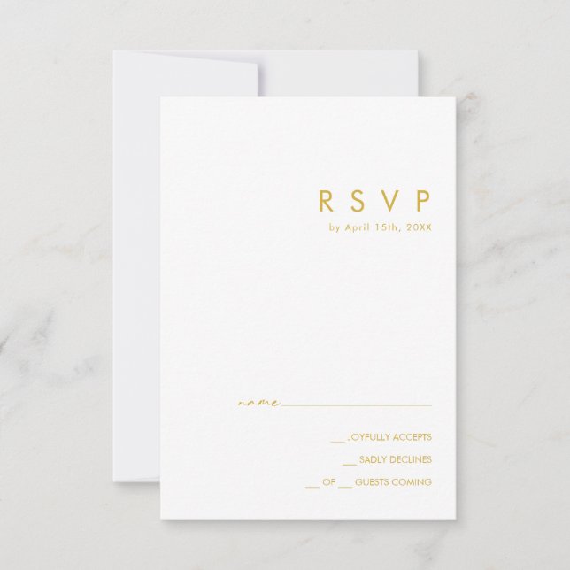 Modern Minimalist Gold Font RSVP Card (Front)