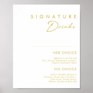 Modern Minimalist Gold Font Signature Drinks Sign