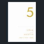 Modern Minimalist Gold Font Table Number<br><div class="desc">This Modern Minimalist Gold Font table number is perfect for your classy boho wedding. Its simple, unique abstract design accompanied by a contemporary minimal script and gold colour palette gives this product a feel of elegant formal luxury while staying simplistic, chic bohemian. Keep it as is, or choose to personalise...</div>
