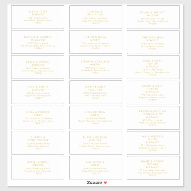 Modern Minimalist Gold Font Wedding Guest Address (Sheet)