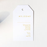 Modern Minimalist Gold Font Wedding Welcome Gift Tags<br><div class="desc">These Modern Minimalist Gold Font wedding welcome gift tags are perfect for your classy boho wedding-. Its simple, unique abstract design accompanied by a contemporary minimal script and gold colour palette gives this product a feel of elegant formal luxury while staying simplistic, chic bohemian. Keep it as is, or choose...</div>