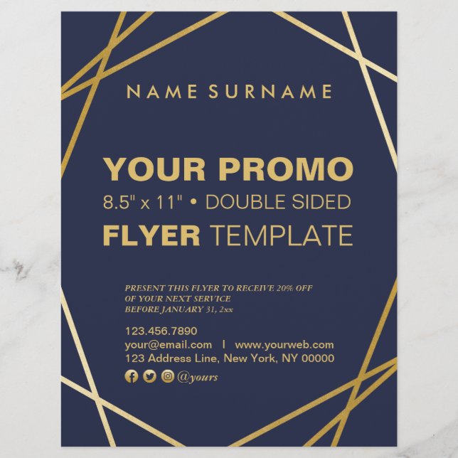 Modern Minimalist Gold Geometric 8.5" x 11" Flyer (Front)