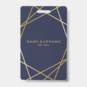 Modern Minimalist Gold Geometric Midnight Blue ID Badge