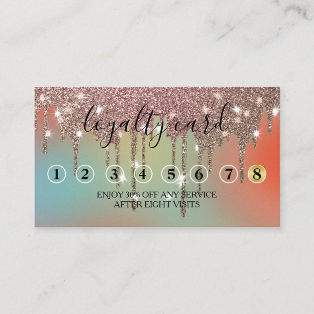 Modern Minimalist Gold Glitter Drip Loyalty Card (Front)
