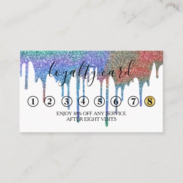 Modern Minimalist Gold Glitter Drip Loyalty Card (Front)