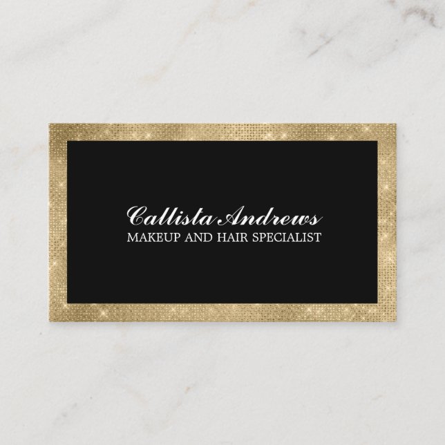 Modern Minimalist Gold Glitter Simple Makeup Business Card (Front)