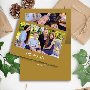 Modern Minimalist Gold "HO HO HO" Photo Holiday Card