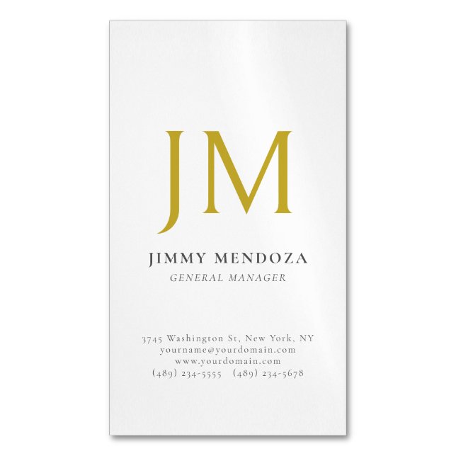 Modern Minimalist Gold Monogram Plain Simple Magnetic Business Card (Front Vertical)