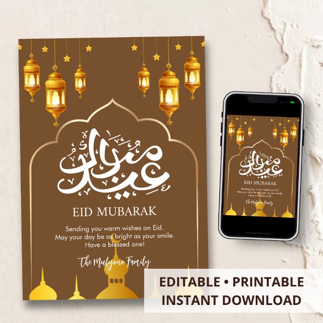 Modern Minimalist Gold Mosque Silhouettes Eid Card (Creator Uploaded)