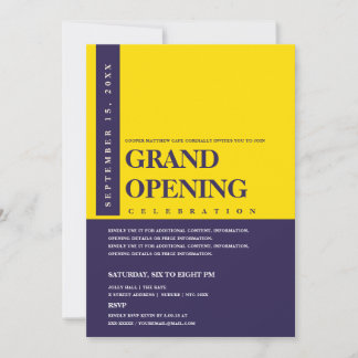 Modern Minimalist Gold & Navy Blue Grand Opening Invitation