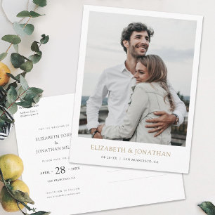 Modern Minimalist Gold Photo Save the Date Wedding Invitation Postcard