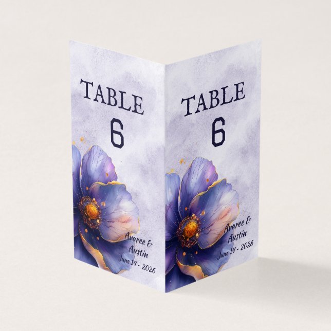 Modern Minimalist Gold Purple Wedding Table Number (Outside)