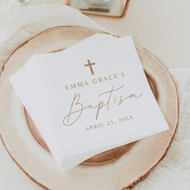 Modern Minimalist Gold Script Baptism Napkin (Creator Uploaded)