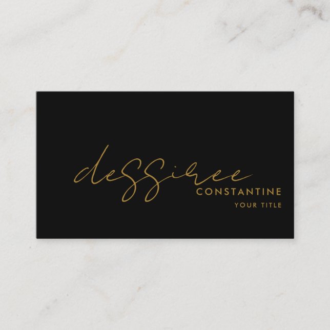 Modern Minimalist Gold Script Black  Business Card (Front)