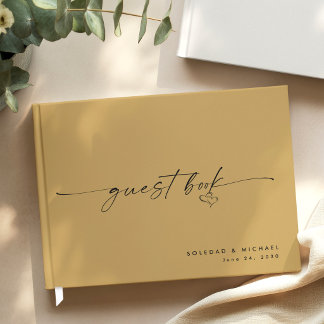 Modern Minimalist Gold Script Wedding Guest Book