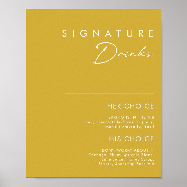 Modern Minimalist Gold Signature Drinks Sign (Front)