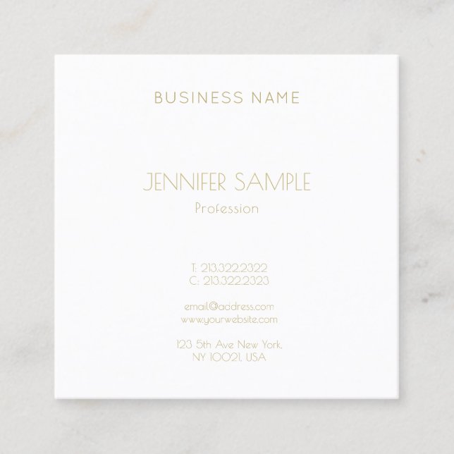 Modern Minimalist Gold Text Font Luxury Template Square Business Card (Front)