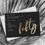 Modern Minimalist Gold Type 50th Birthday Magnetic Invitation<br><div class="desc">Modern minimalist 50th birthday party invitation features stylish faux gold foil number handwritten script 50 and your party details in classic serif font on black background color,  simple and elegant,  great surprise adult milestone birthday invitation for men and women. The back is a magnet.</div>