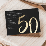 Modern Minimalist Gold Type 50th Birthday Magnetic Invitation<br><div class="desc">Modern minimalist 50th birthday party invitation features stylish faux gold foil number handwritten script 50 and your party details in classic serif font on black background color, simple and elegant, great surprise adult milestone birthday invitation for men and women. The black background color can be changed to any color of...</div>