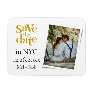 Modern Minimalist Gold Unique Photo Save The Date  Magnet