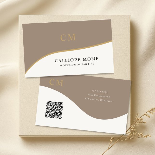 Modern Minimalist Gold Wave Monogram Professional Business Card (Creator Uploaded)