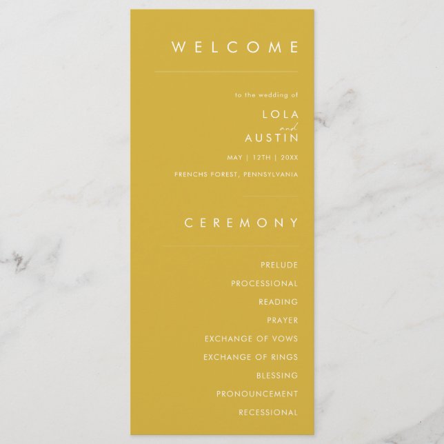 Modern Minimalist Gold Wedding Program Programme (Front)