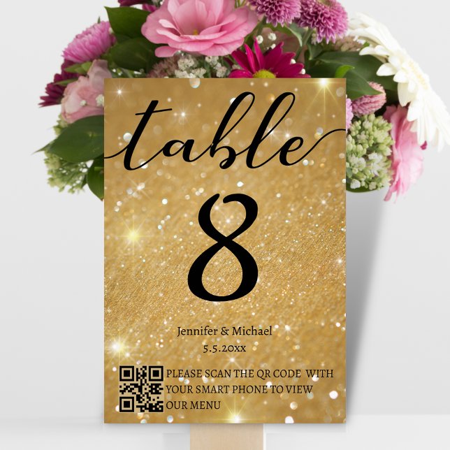 modern minimalist gold wedding qr code menu and table number (Creator Uploaded)