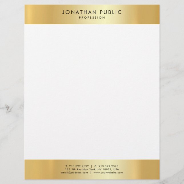 Modern Minimalist Gold White Elegant Template Custom Letterhead (Front)