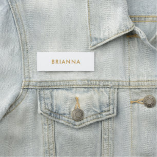 Modern Minimalist Gold & White Employee ID Name Tag