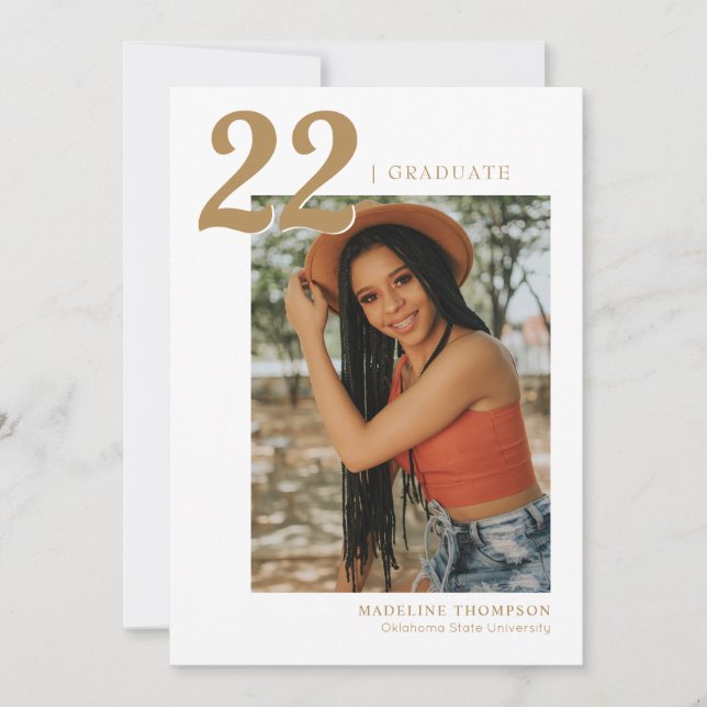 Modern Minimalist Gold Year Photo Graduation Invitation (Front)