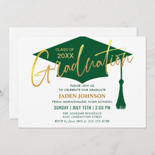 Modern Minimalist Golden Green Graduation Party Invitation