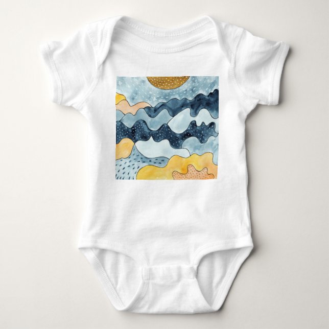 Modern Minimalist Golden Sun Illustration Baby Bodysuit (Front)
