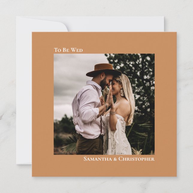 Modern Minimalist Golden Tan Square Photo Wedding Invitation (Front)