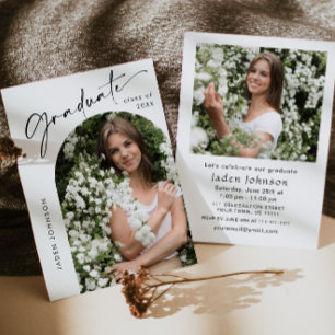 Modern Minimalist Grad 2 PHOTO Graduation Party Invitation