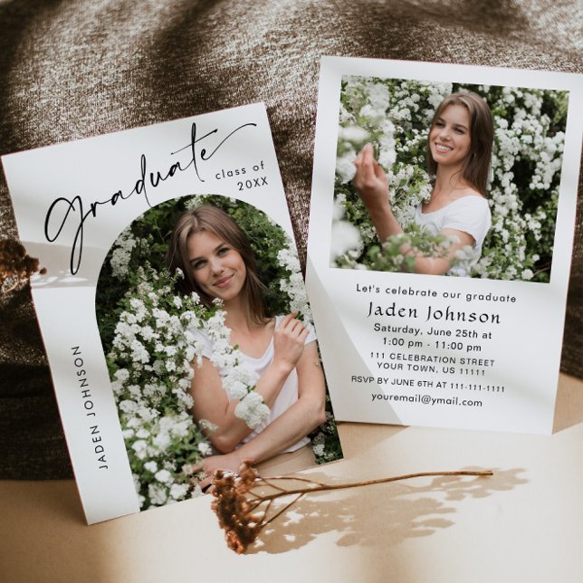 Modern Minimalist Grad 2 PHOTO Graduation Party Invitation (Creator Uploaded)
