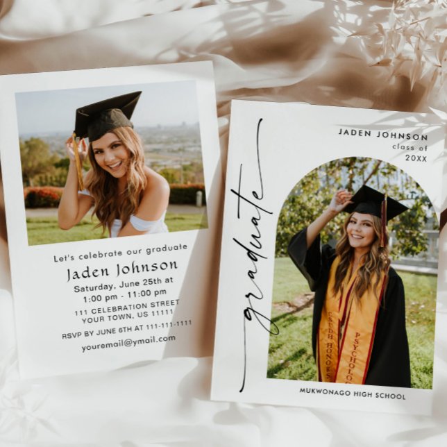 Modern Minimalist Grad 2 PHOTO Graduation Party Invitation (Creator Uploaded)