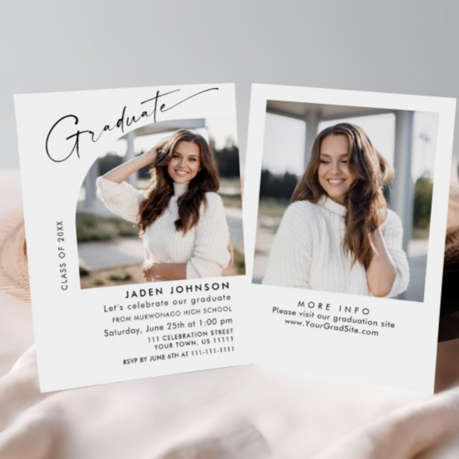 Modern Minimalist Grad 2 PHOTO Graduation Party Invitation (Creator Uploaded)