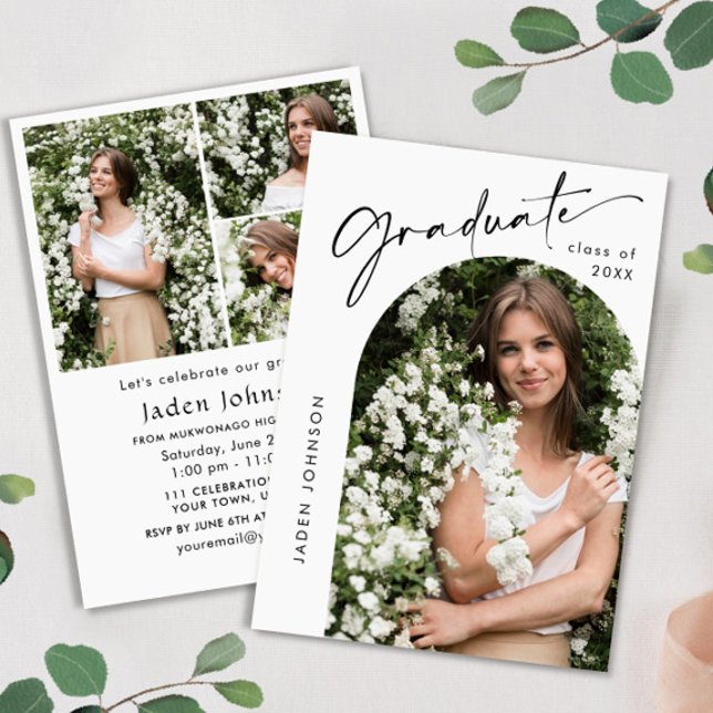 Modern Minimalist Grad 4 PHOTO Graduation Party Invitation (Creator Uploaded)