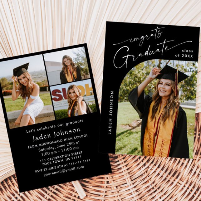 Modern Minimalist Grad 4 PHOTO Graduation Party Invitation (Creator Uploaded)