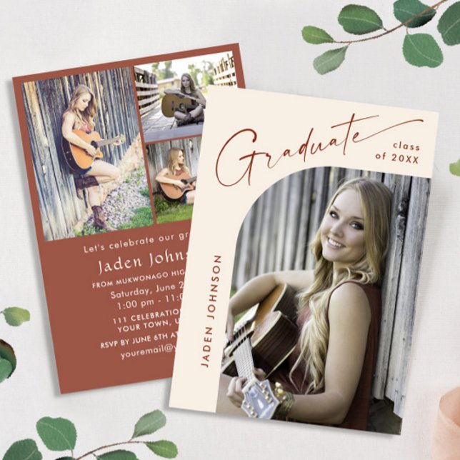 Modern Minimalist Grad 4 PHOTO Graduation Party Invitation (Creator Uploaded)