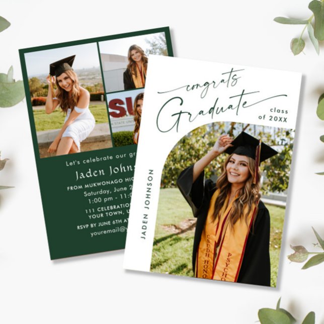 Modern Minimalist Grad 4 PHOTO Graduation Party Invitation (Creator Uploaded)