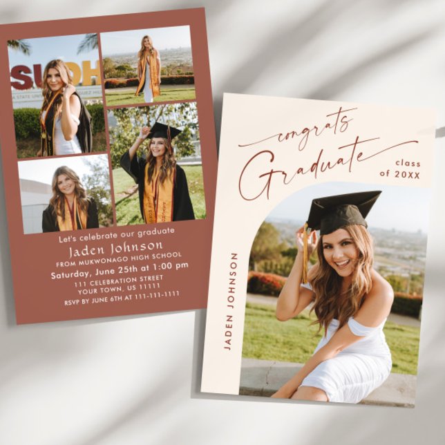 Modern Minimalist Grad 5 PHOTO Graduation Party Invitation (Creator Uploaded)