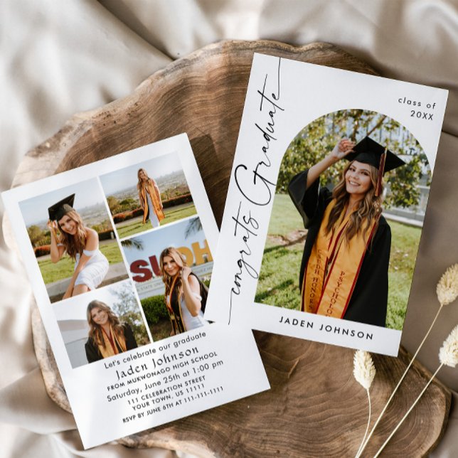 Modern Minimalist Grad 5 PHOTO Graduation Party Invitation (Creator Uploaded)