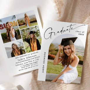 Modern Minimalist Grad 5 PHOTO Graduation Party Invitation
