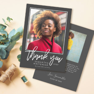 Modern Minimalist Graduate Photo Dark Grey Thank You Card