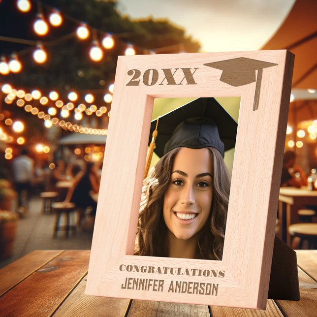 Modern Minimalist Graduate Photo Etched Frames (Etched picture frame featuring a simple elegant graduate hat - celebrate graduation - keepsake)