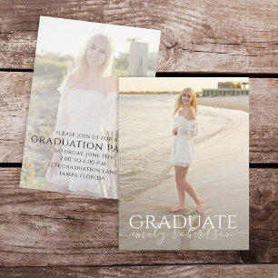 Modern Minimalist Graduate Photo Script Design Invitation