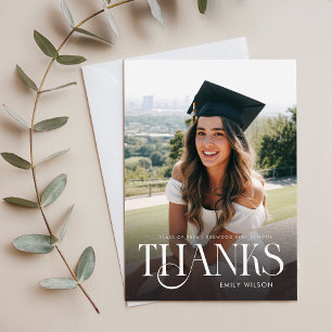Modern Minimalist Graduate Two Photo Graduation Thank You Card
