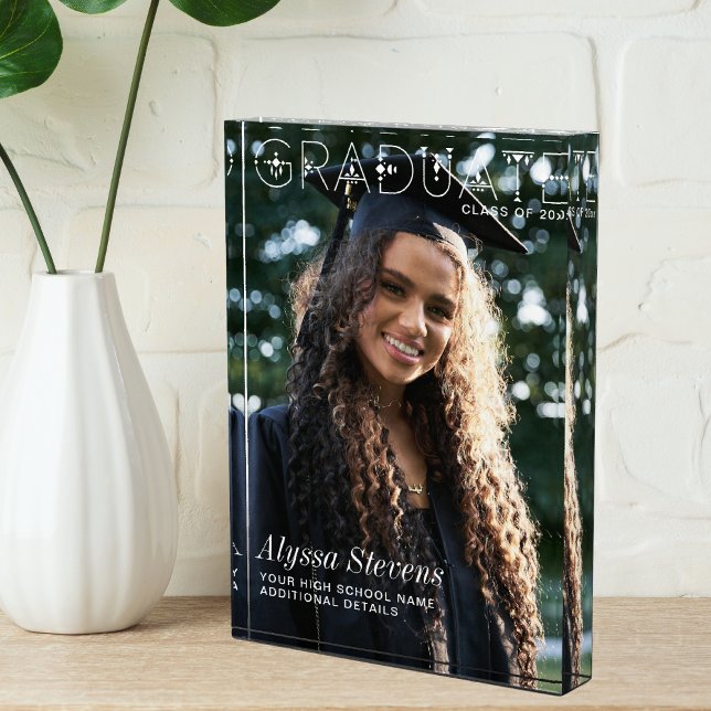 Modern Minimalist Graduate White Overlay Custom Photo Block (Creator Uploaded)